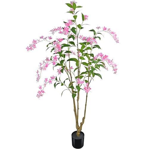 Artificial Jasmine Tree 6ft Black Flower Pot Fake Trees, Lifelike Artificial Trees with Natural - Looking Blooms, Perfect for Any Space - size: 6ft