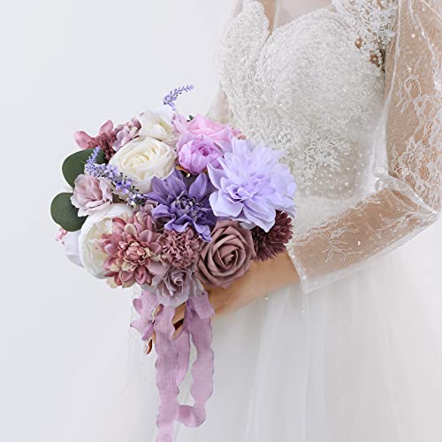 Garisey Artificial Flowers Combo for DIY Wedding Bouquets Combo Centerpieces Arrangements Party Bridal Baby Shower Home Decorations-Purple - color: Purple