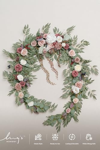 Ling's moment 9FT Eucalyptus and Willow Leaf Garland with White Flower, Handcrafted Wedding Sweetheart Table Centerpieces Head Table Decor Arch Backdrop Decorations for Wedding | Dusty Rose & Mauve - color: Pk-dusty Rose & Mauve