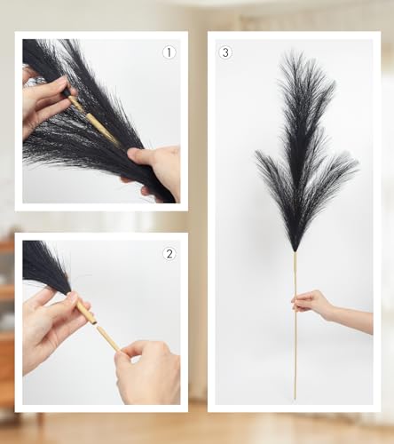 9 Pcs 45" Tall Pampas Grass Black Decor, Long Stem Artificial Flower Floor Vase Large Faux Floral Pompas Fake Plants Dried Bouquet Arrangement Vase Filler for Boho Home Wedding Decoration - color: 9 Pcs 45" Black Style