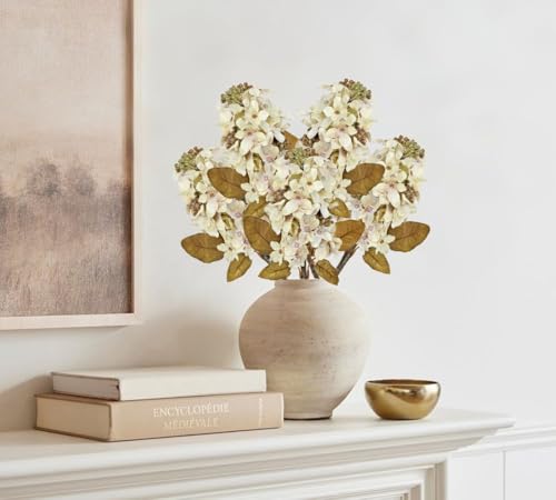 GnFlus Fake Fall Flowers Artificial Silk Dried Hydrangea with Seed Artificial Fall Flowers Dried Florals Bouquet Autumn Decorations for Office and Home (4 PCS) (Cream White) - color: Hydrangea - White