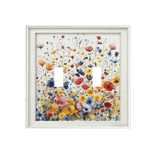 Decorative Art Light Switch Covers Watercolor Wildflower Bouquet 2 Gang Double Toggle Wall Plate Decorative Switchcover Electrical Switchplate for Home Decor - color: Watercolor Wildflower Bouquet, size: 2-Gang Toggle / 5 x 4.9 IN