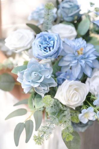 YYHUAWU Artificial Flowers Combo Set Fake Flower Leaf Box with Stems for DIY Wedding Bouquets Centerpieces Arrangements Baby Shower Party Home Decorations - color: Dusty Blue