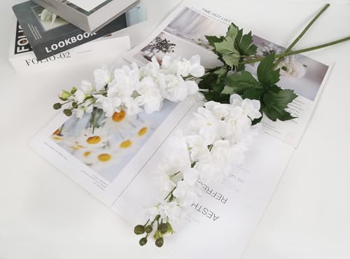 Artificial White Delphinium 5PCS Large Silk Flowers With Stems 30.7" Snapdragon Long Stem for Tall Vase Home Wedding Centerpieces Decor - color: White