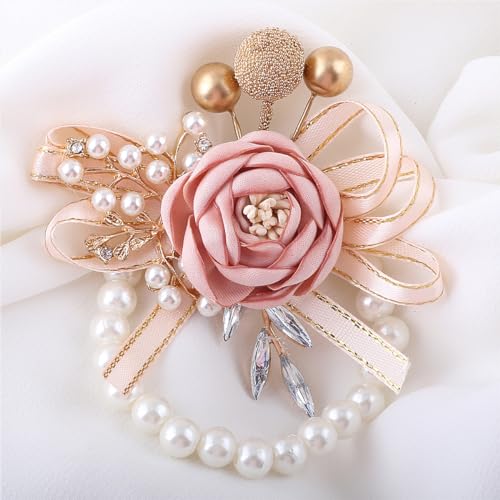 Handmade Satin Rose Water Drop Bridal Bouquet,8.7inch Crystal Wedding Round Tossing Bouquet,Jewelry Proposal Bridesmaid Bouquet Groom Corsage Bride Wrist Flower Ivory (Set) - color: Set