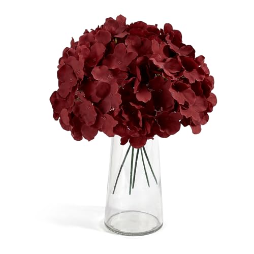 Auihiay 64PCS Burgundy Hydrangea Artificial Flowers, Silk Hydrangea Heads with Stems, Fake Flowers for DIY Wedding Centerpiece, Home, Party, Baby Shower, Garden Decoration (Burgundy) - color: Burgundy