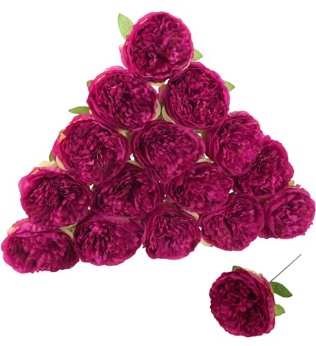 Artificial Peonies 16pcs Artificial Flowers Peony Silk Flower Heads with Stem Purple Fake Flowers Peonies Faux Flowers Realistic Flowers for Home Wedding Party Festival Decor (Purple) - color: Mauve