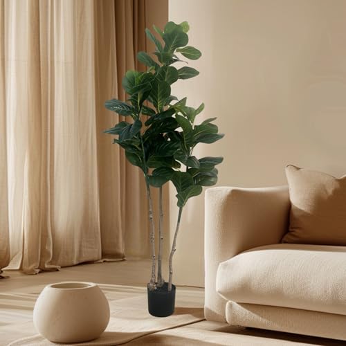 XBrand 5ft Artificial Fiddle Leaf Fig Tree, Realistic Leaves Faux Ficus Lyrata Floor Plant for Indoor Home, Living Room and Office Decor, Decorative Fake Tree, Housewarming Gift - color: Fiddle Leaf Fig Tree - 5ft
