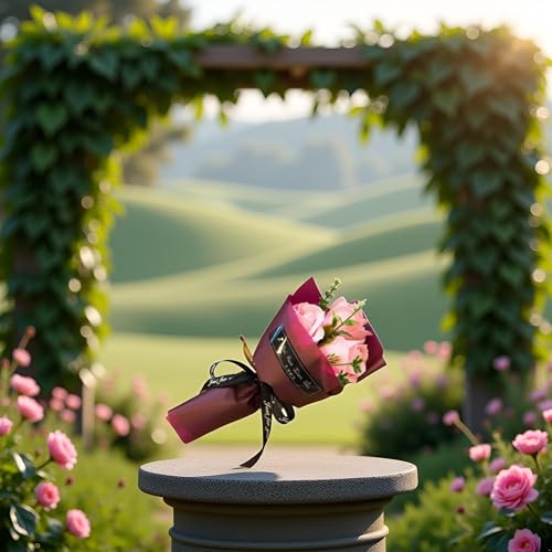 Light Pink 3 Heads Artificial Rose Bouquet Soap Flower Petals Valentine Day Gifts for Women Mom Wife Best Friend , Birthday Christmas Valentine's Mothers from Daughter Son Husband, Artificial Flowers
