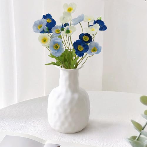 FERIAL 6pcs Artificial Poppy Flowers Silk Fake Poppy Flowers with Stems Faux Poppy Real Touch Flowers for Home Kitchen Table Centerpieces Floral Arrangement Wedding Bouquet Mixed Decoration - color: White&blue