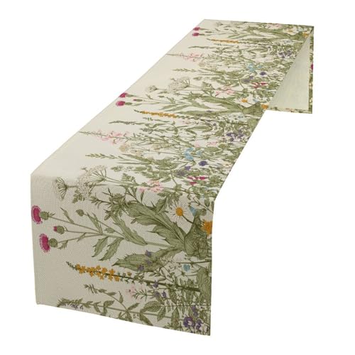 Vintage Floral Table Runner for Linen Table Decor, Retro Botanical Flower Watercolor Printed for Dining Room Kitchen Office Party Holiday Home Decorate 13" x 36" - color: Floral_22, size: 13"W x 36"L (Pack of 1)