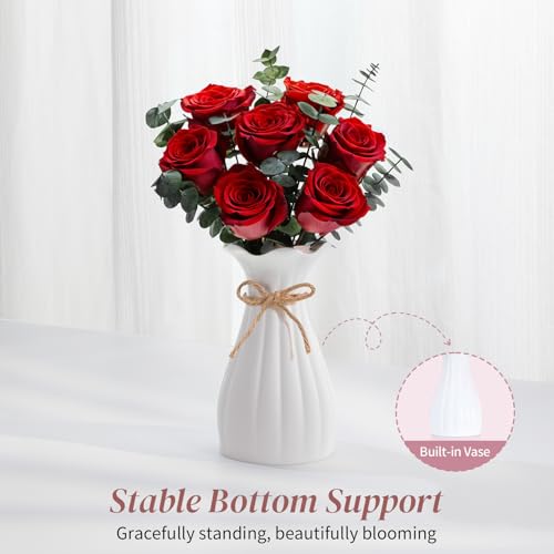 Lewondr Flower for Delivery, Preserved Flowers Bouquet, Red Roses Bouquet, Real Long-Lasting Forever Birthday Flowers Gifts for Her Wife Girlfriend Valentines Day Anniversary Mothers Day, Black-Red - color: Red