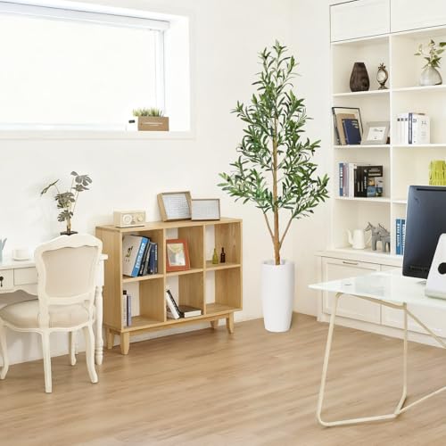 Timoo Faux Olive Tree 6Ft, Indoor Artificial Trees with Natural Wood Trunk and White Planter, Tall Fake Plants for Living Room, Bedroom and Office - color: Color 1