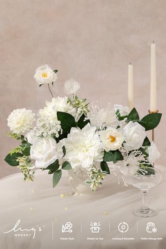 Ling's moment Fake Flowers Box, Faux Artificial Greenery Stems Foam Roses Silk Dahlia Rose Leaves Fabic Flower for Centerpieces Bouquet Wedding Vase Floral Decorations, White & Sage, Grand Combo - color: Wht-white & Sage, size: Grand