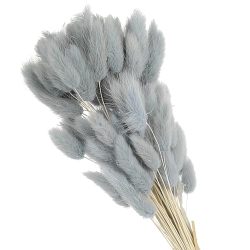 PATIKIL 15.7in Bunny Tails Dried Flowers, 80pcs Pampas Grass Decor Rabbit Tail Natural Pampas Grass Bulk Fluffy Faux Pampas Grass Dried for Home Boho Decor Vase Wedding Table, Blue - color: Blue