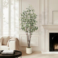 GarveeHome Artificial Eucalyptus Tree, 6 ft Tall Fake Artificial Plant with White Planter，Large Faux Floor Plant Fake Silk Trees Artificial Trees for Home Decor Indoor - size: 6ft