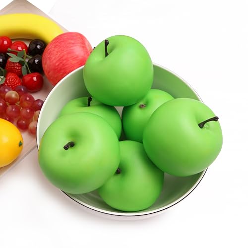 6PCS Green Artificial Fruit, Foamed Plastic Apples, Decorative Fruits and Green Apples are Very Suitable for Counters, Glass Jars, Dining Tables, Thanksgiving and Christmas Home Decorations - color: Green Apples