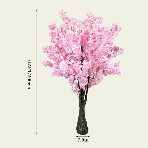 Pink Artificial Cherry Blossom Trees Faux Cherry Blossom Tree Pink Tree for Office Wedding Home Office Living Room House Indoor Outdoor Decor（6.5ft/2m, Pink） - color: Pink