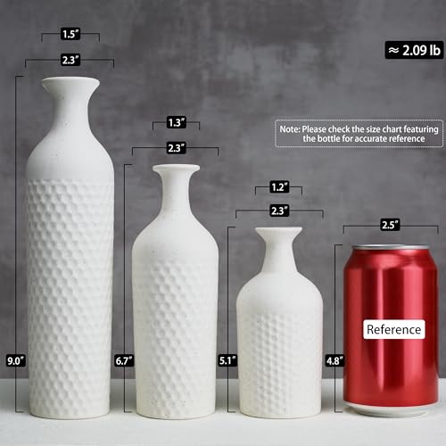 Small White Vases for Home Decor, Decorative Ceramic Vase Set, Matte Finish Honeycomb Texture, Modern Farmhouse Vases for Coffee Table, Bookshelf, Kitchen, Bathroom, Office Desk Decor