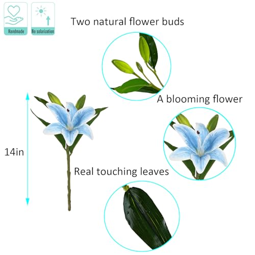 Kimura's Cabin 6Pcs Tiger Lily Artificial Flowers Real Touch Fake Lilies with Stems Faux Lilies Bouquet for Wedding Floral Arrangements Easter Home Table Centerpiece Office Decor(Light Blue) - color: Light Blue
