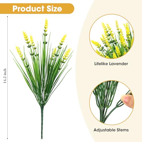 Bassion Artificial Flowers for Outdoors, 24 Bundles Fake Lavender Flowers UV Resistant Yellow Plastic Plants Faux Monkey Grass for Home Porch Garden Window Box Indoor Outdoor Decorations - color: Yellow, size: 24 Bundles