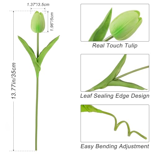 Beferr 18pcs Tulips Artificial Flowers Faux Tulip Real Touch Fake Flowers Bouquets Arrangements for Easter Spring Flowers Home Table Decor Green - color: Q-18pcs-1colors-green, size: 18PCS