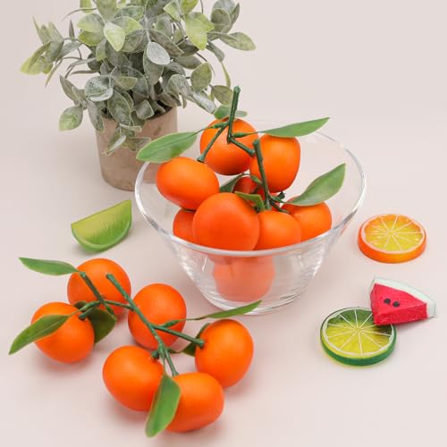 Gresorth Artificial Mini Bunch Orange Decoration Lifelike Tangerine Realistic Fake Citrus with Leaves Fruit Model Home Party Décor 5 Clusters - color: 5 Clusters