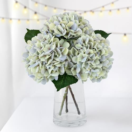 ZYTUYO 3PCS Green Purple Hydrangea Artificial Flowers 20" Large Fake Latex Real Touch Hydrangeas Flowers with Stems Faux Silk Bouquet for Indoor Home Decor Table Wedding Party Floral Outdoor - color: Green Purple