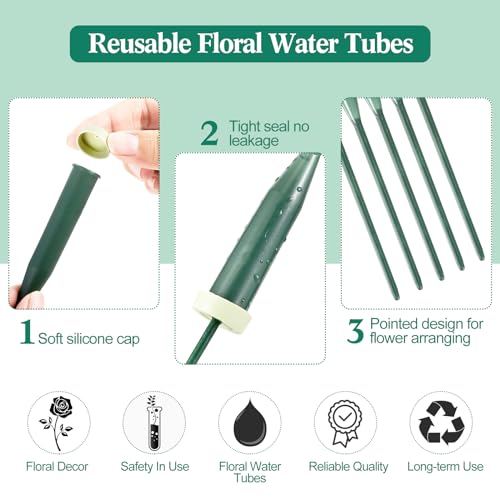 Tessco for you 90 Pcs Floral Water Tubes 12 Inch Floral Tubes Plastic Flower Supplies for Fresh Flowers with Rubber Cap for Flower Stem Arrangements Florist Supplies(Green) - color: Green, size: 12 Inch