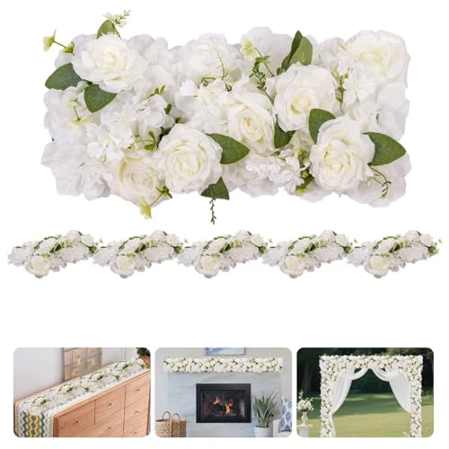 6Pcs Garland Artificial Flowers, Realistic Flower Vines for Wedding Arch Decor, Faux Silk Floral Runner Silk Hanging Flower Vines for Home Garden Outdoor Wedding Arch Party Ceremony - color: White