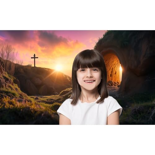 Empty Tomb Backdrop Sunrise Jesus Tomb Resurrection of Jesus Backdrop Holy Light Easter Background Rebirth of Jesus Bible Story Church Sanctuary Decor Crosses Jesus Christ Background 5x3ft - color: Black_Yellow, size: 5x3ft