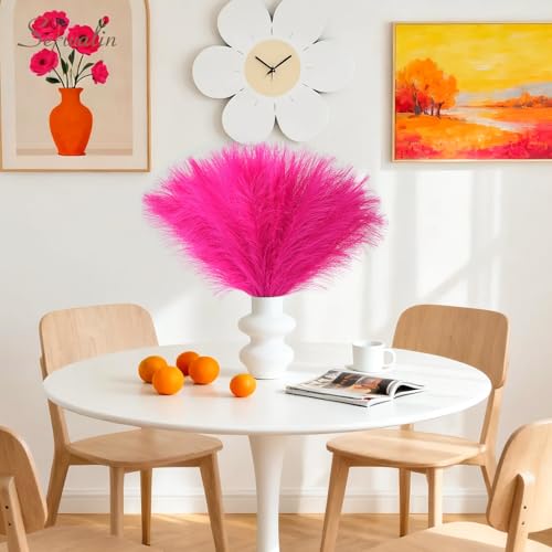 Serwalin 60Pcs Hot Pink Pampas Grass Decor, 17.7'' Faux Pampas Grass, Artificial Pampas Grass Decor for Home Wedding Boho Party Decor - color: J Hot Pink