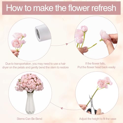 Giegxin 48 Pcs Ranunculus Artificial Flower,Real to Lifelike Peonies Artificial Flower Silk Faux DIY Bouquet for Wedding Bridal Shower Valentine Centerpieces Arrangements Home Decorations(Pink) - color: Pink