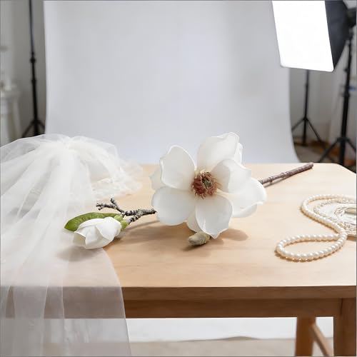 White Artificial Magnolia Silk Flower for Home, Wedding, Garden Decor, Single Stem for Vase, Table Arrangement