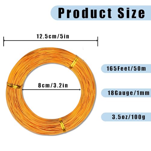 18 Gauge Aluminum Wire,165 Feet Craft Wire for Jewelry Making/Floral Making/Sculpting, 1mm Bendable Metal Wire for Model Making/Picture Hanging/Handmade Beading etc(Gold) - color: Gold
