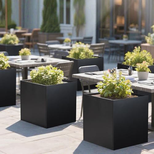 Galvanized Steel Planter Box 26Inch Black Metal Planter Large Square Indoor Outdoor Planters Cube Steel Heavy Duty Planter Powder Coating Modern Commercial Residential for Plants, Patio, Yard, Garden - color: Black, size: 26" L x 26" W x 26" H