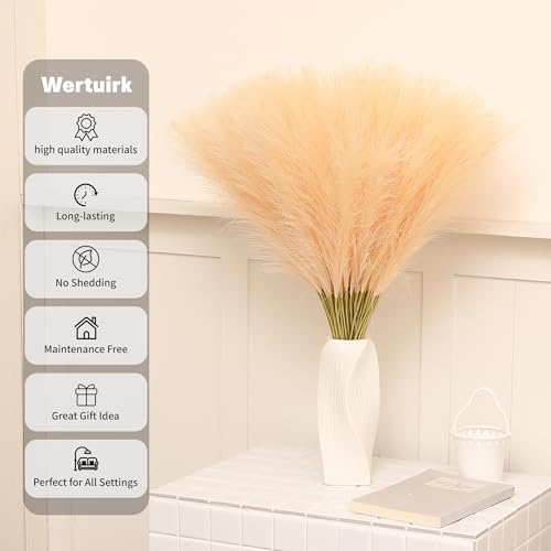 Wertuirk Faux Champagne Pampas Grass - 30pcs 24 Inch Boho Home Decor, Artificial pompas Floral for Table Centerpieces, Farmhouse and Baby Shower Decorations (Champagne, 30 Pieces) - color: Champagne, size: 30 Pieces