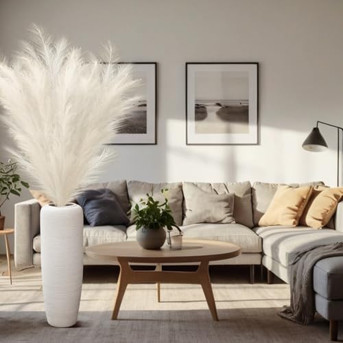 Zeyune 5 Pcs 71'' Large Faux Pampas Grass Decor Tall Faux Pampas Grass Splicable Fake Dried Boho Home Decor Beige Feathers for Vase Artificial Floral for Wedding Home Party Boho Decoration (Beige)