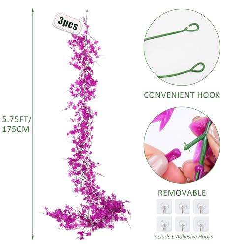 RECUTMS Artificial Garlands Leaf Garland Artificial Ivy Vines Fausse Plante Decorative Room Decor Vines Green Vines Ivy Garland for Decor for Wall House Room Patio Indoor Outdoor Decor(Pure Fuchsia) - color: Pure Fuchsia, size: Ivy Garland