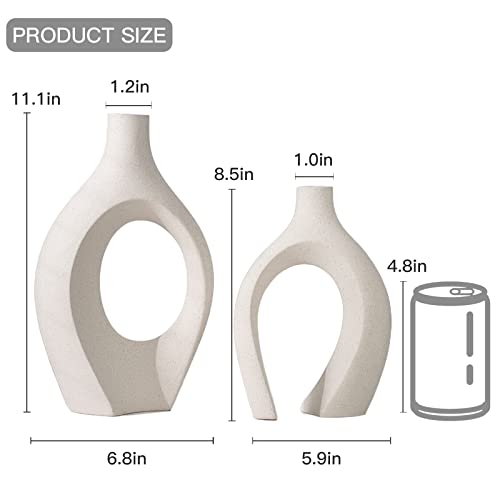 Levvohd XL Beige Ceramic Vase Set of 2 for Modern Home Decor, Eclectic Entryway Modern Boho Hollow Flower Vases for Living Room Bookshelf Dining Coffee Table Centerpiece (W 6.8" X H 11") - color: Beige - Xl Hollow