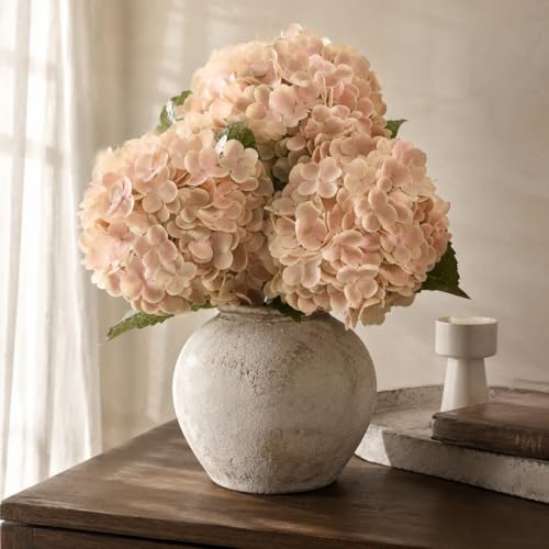 Beige Neutral Real Touch Hydrangea Artificial Flowers, Faux Hydrangea Flowers, Latex Faux Hydrangea Artificial Flowers for Vase, Front Porch Wedding Home Decor, Spring Fall Centerpiece, 3 Pcs - color: Beige, size: 3pcs