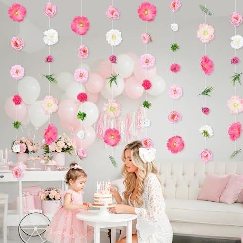 K KUMEED 8 PCS Artificial Flowers Hanging Decorations,Pink Hanging Flowers Garland with Hooks Spring Party Decorations for Wedding Party Background Birthday Baby Shower Home Birthday Decorations