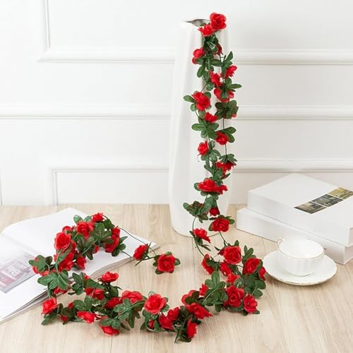 Red Artificial Flower Garland,Peony Vine Flowers Garland Hanging Silk Plants for Wedding,Vine Flowers Hanging Strings for Wedding Arch Table Wall Backdrop Party Decor Artificial Plants and Flowers