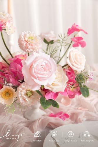 Ling's Moment Artificial Flowers Fake Silk Hydrangea Faux Peony Foam Roses Combo for DIY Wedding Bouquet Centerpiece Arrangement Bridal Shower Party Home Decor, Powder Pink & Berry Pink & Cream, 24pcs - color: Pk-powder Pink & Berry Pink & Cream