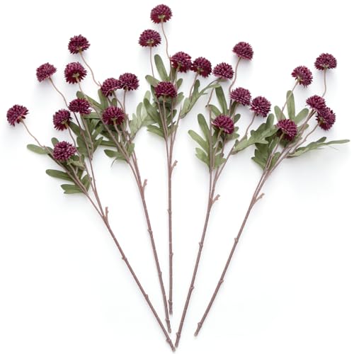 Laelfe 5Pcs Burgundy Flowers Artificial Pompon Mum, Fake Kiku Flowers Silk Small Mini Chrysanthemum Ball Faux Mum Decor for Autumn Filler DIY Bouquet Centerpieces Arrangements Shower(Burgundy) - color: Burgundy