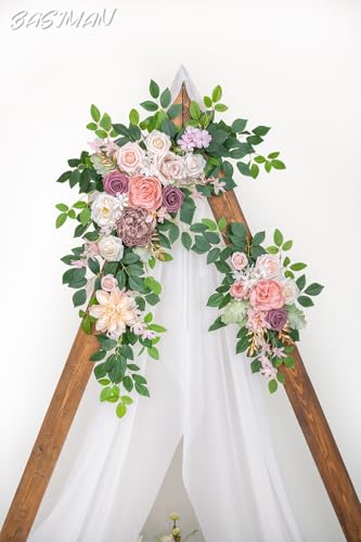 Arch Flowers with Drapes Kit (Pack of 3) for Wedding Ceremony Arbor and Reception Backdrop Decoration Wedding Welcome Signs Floral Birthday Party Decoration - color: Pink