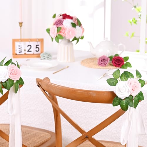 9 Pcs Artificial Flowers Fake Rose with Stems - White Real Touch Foam Roses for DIY Wedding Bouquet Bridal Shower Cake Toppers Centerpiece Table Valentines Day Supplies Decorations - color: White, size: 9Pcs