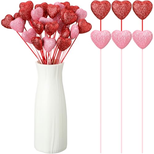 6 Pcs Valentine's Day Glitter Foam Hearts Sticks Foam Heart Picks Sparkly Hearts Stems Puffy Heart Wooden Picks for Valentine Wedding Decorations Flower Arrangements Crafts (Red,Pink) - color: Red,Pink, size: 6 Pcs