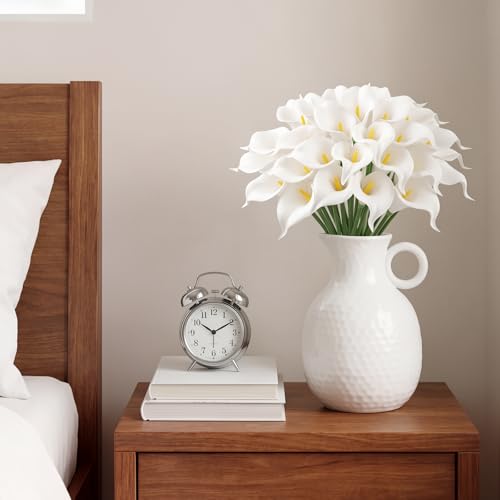 24 Pcs White Artificial Calla Lily Flower Real Touch White Fake Silk Flowers for Wedding Office Home Kitchen Decor