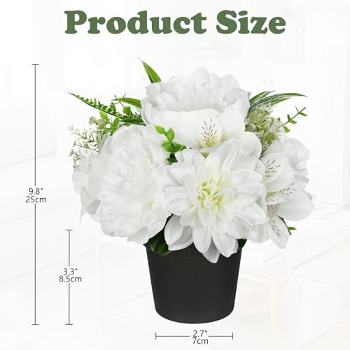 GnFlus White Artificial Flowers Small Fake Flowers in Vase Peonies Dahlia Tiger Lily Potted Silk Flower Arrangements Faux Plants & Flowers Home Bathroom Kitchen Table Centerpieces Desk Decor - color: White
